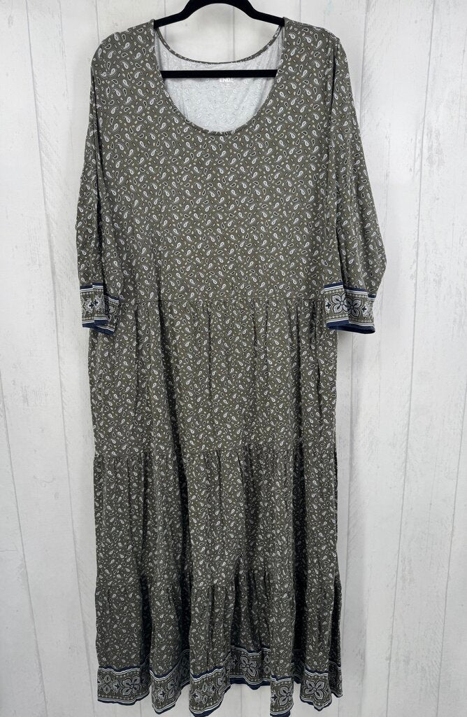 2X paisley print scoop neck 3/4 slv dress