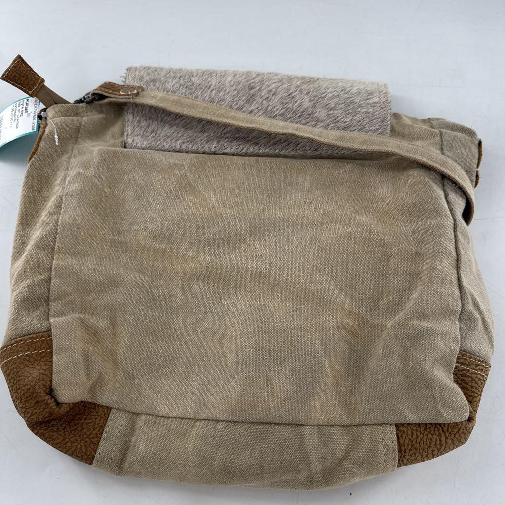 hair on cowhide swril pattern messenger bag