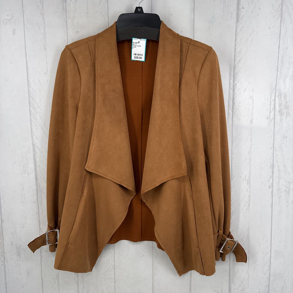 M faux suede draped open jacket/blazer