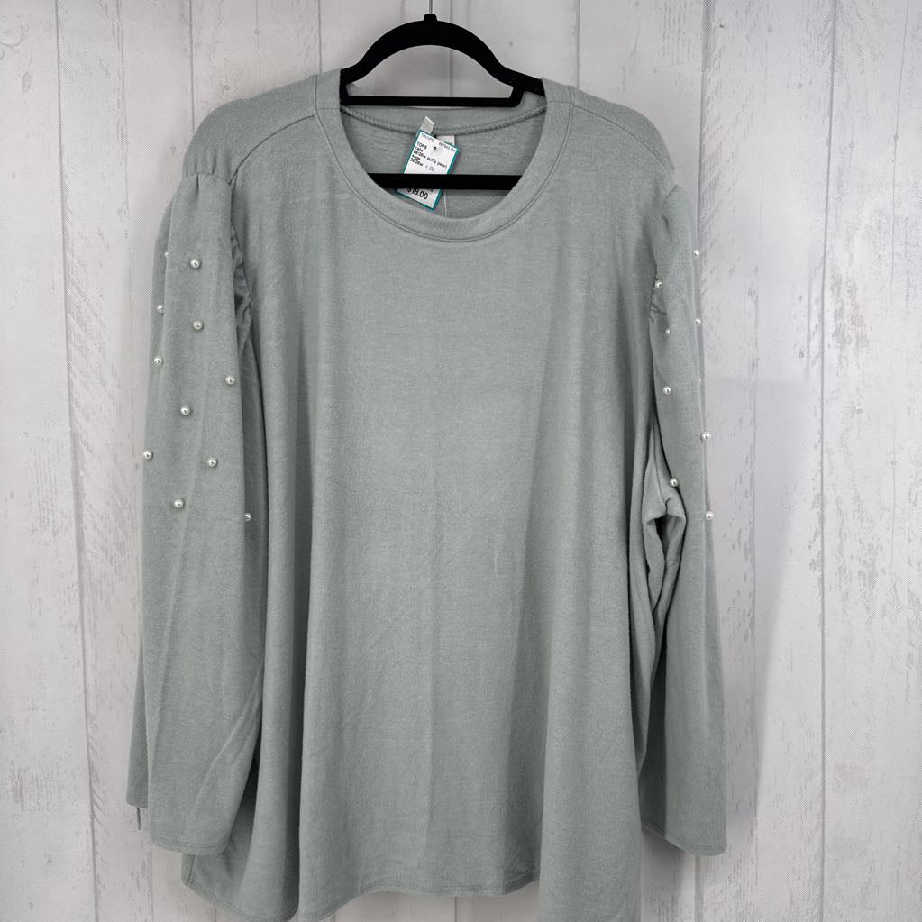 26/28w puffy pearl embellished l/s top