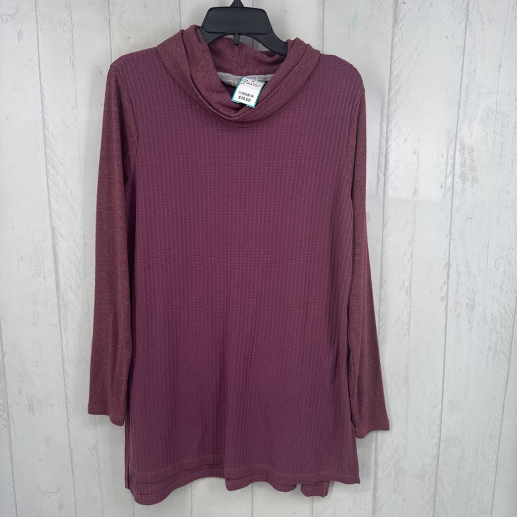 L l/s waffle cowl neck top