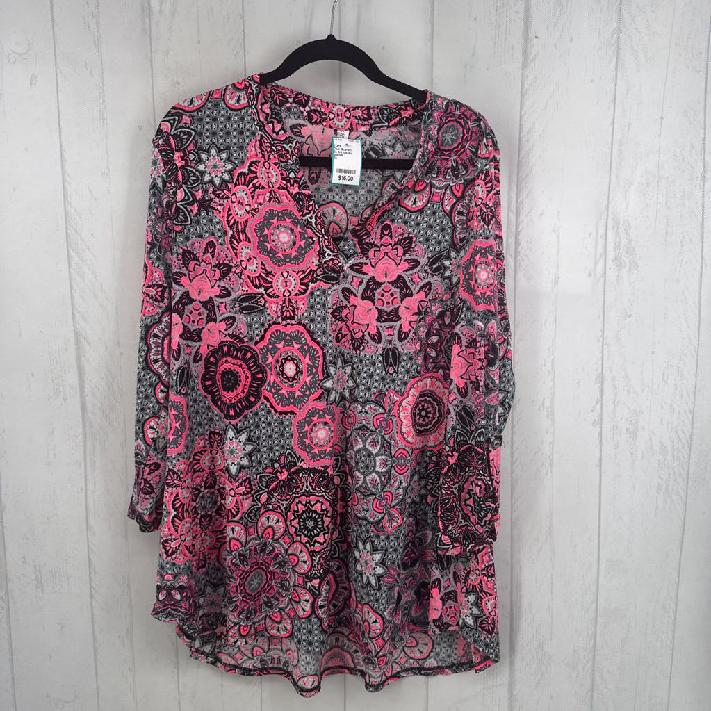 2x 3/4 tab slv flower print tunic