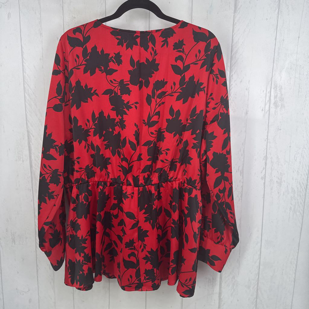 20 satin floral peplum v-neck top