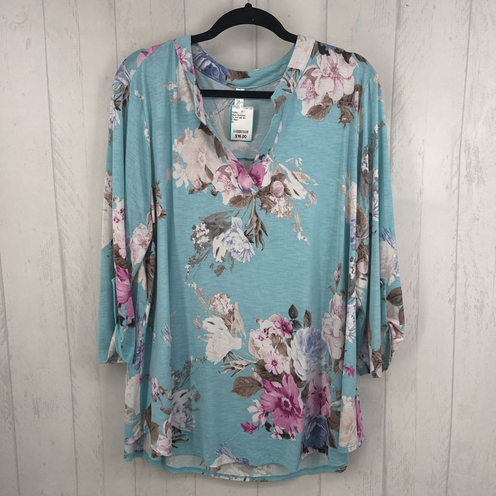 2x 3/4 tab slv flower print tunic