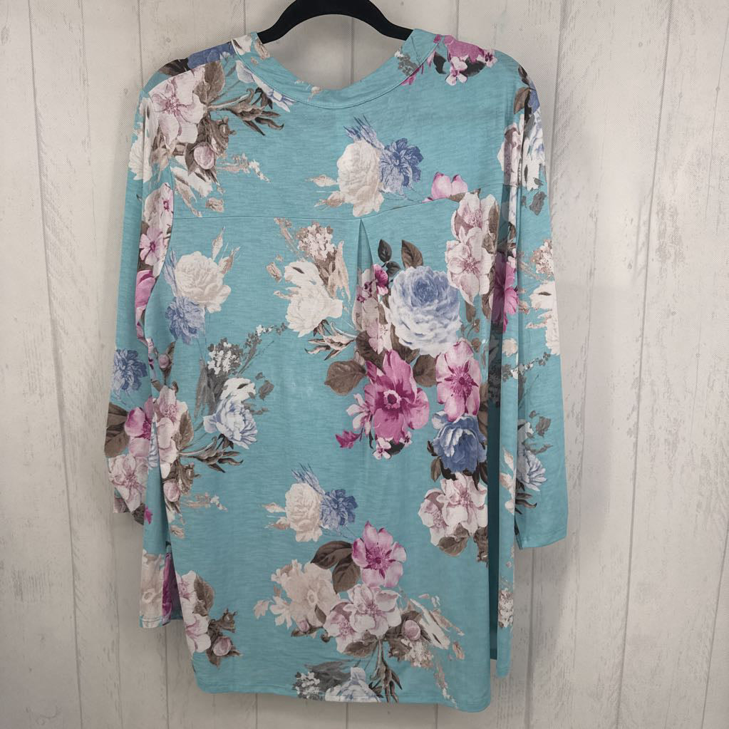 2x 3/4 tab slv flower print tunic