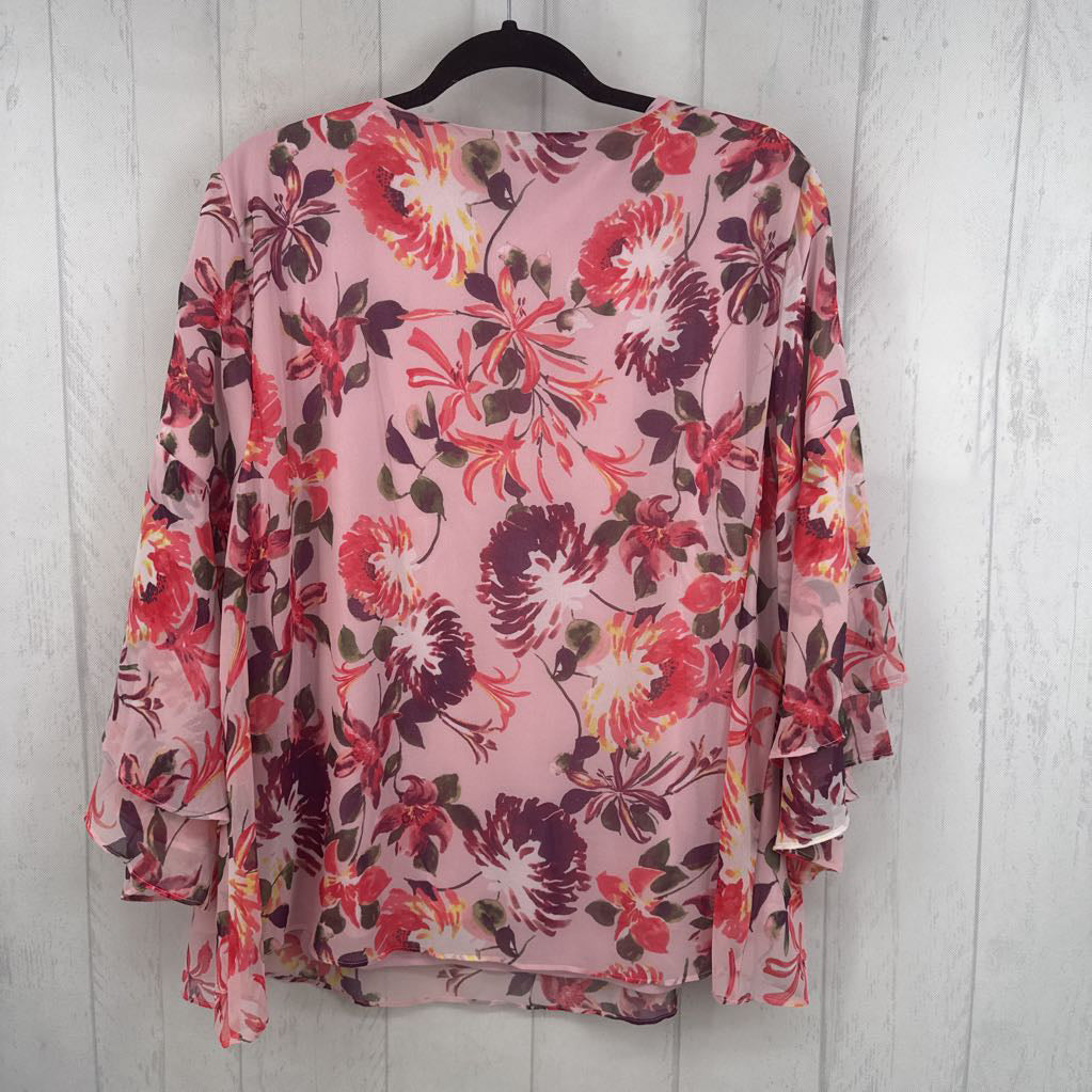 18/20 ruffle s/s floral v-neck top