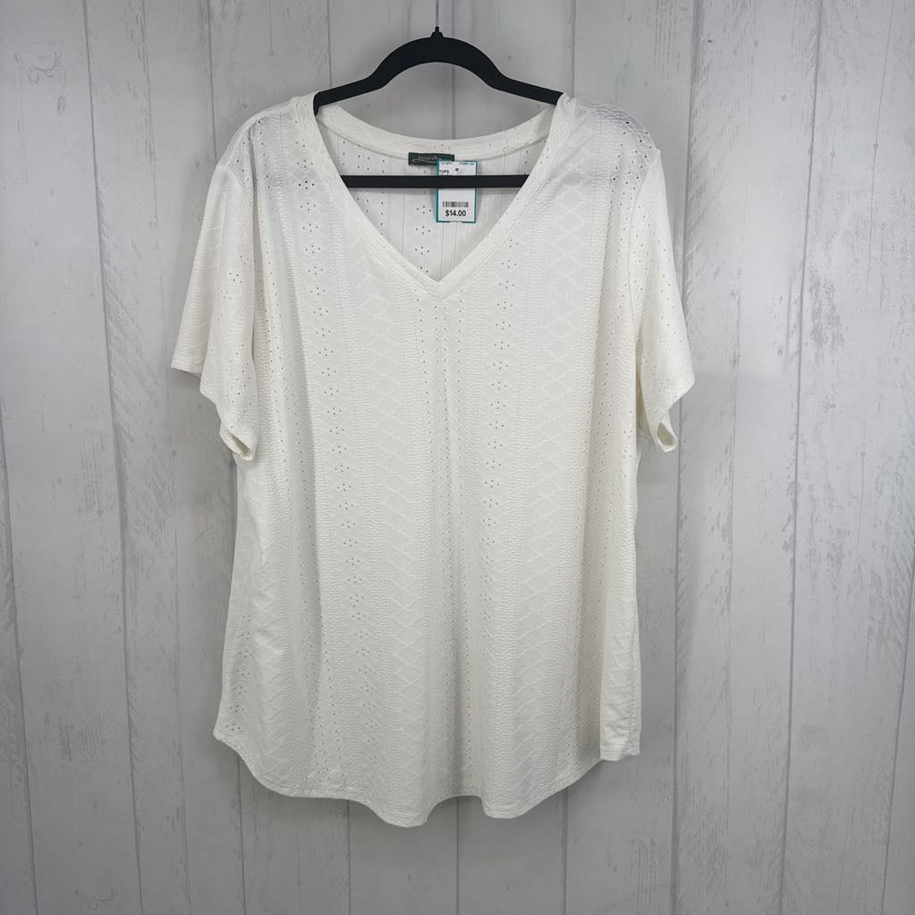 3xl s/s textured v-neck top