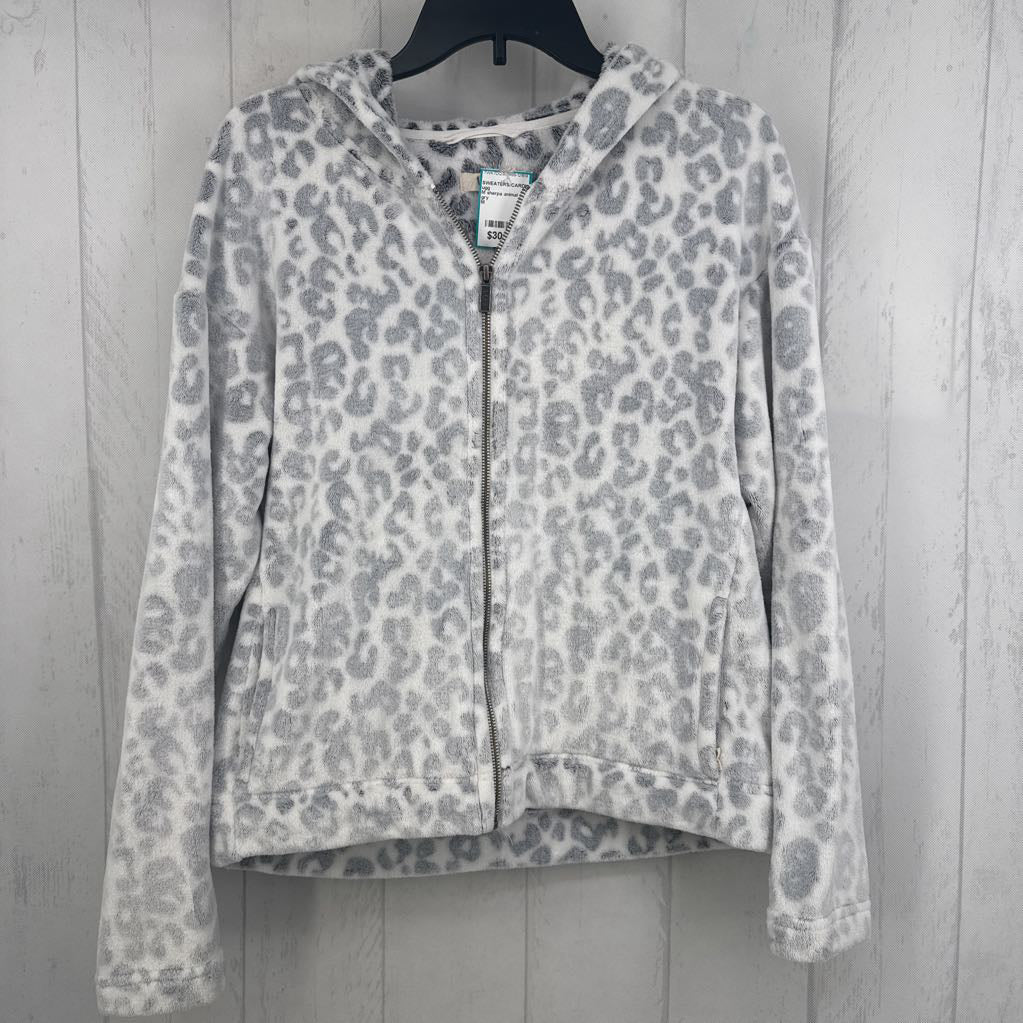 M sherpa animal print zip-up sweatshirt