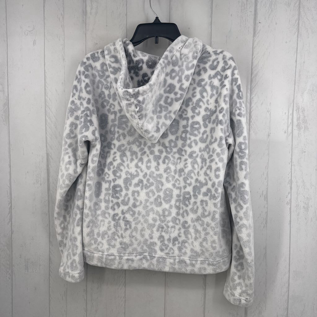 M sherpa animal print zip-up sweatshirt
