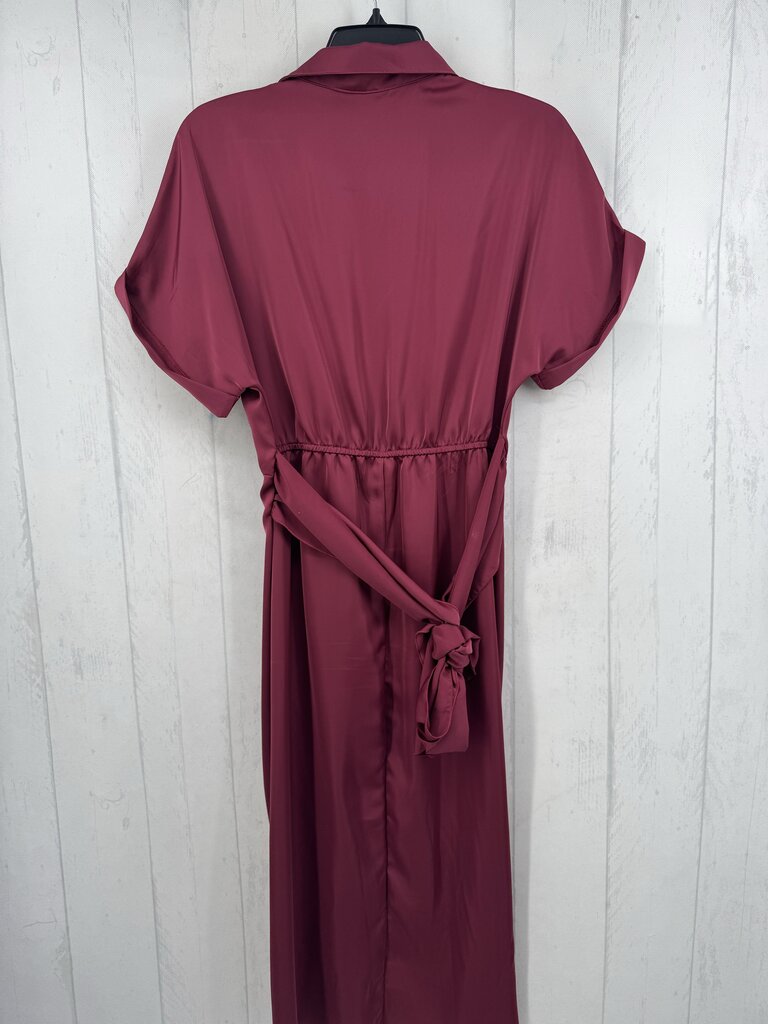 M silky ruched button down belted s/s dress