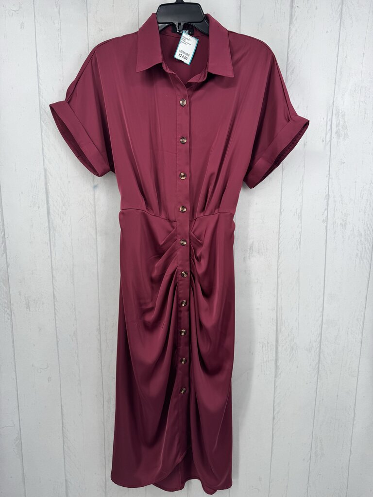 M silky ruched button down belted s/s dress