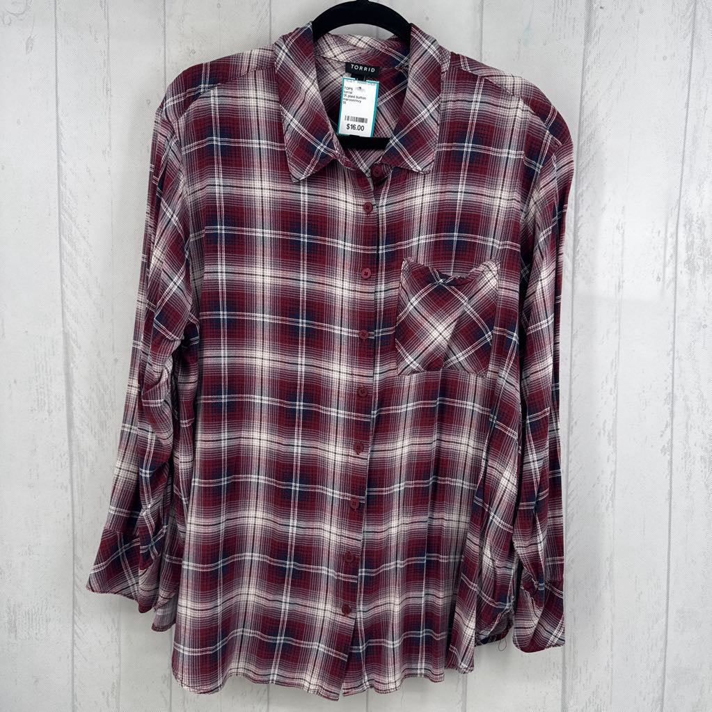 1X plaid button down l/s top