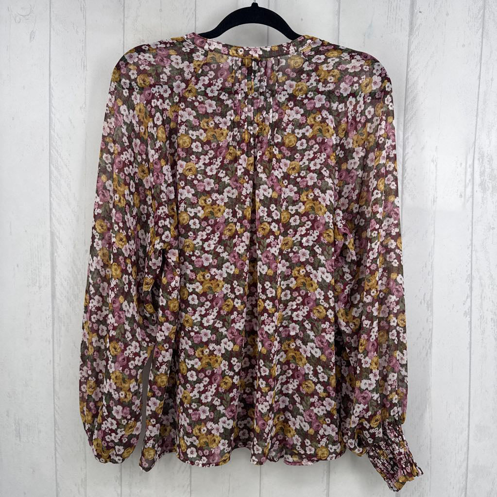 1X flo print button down l/s top