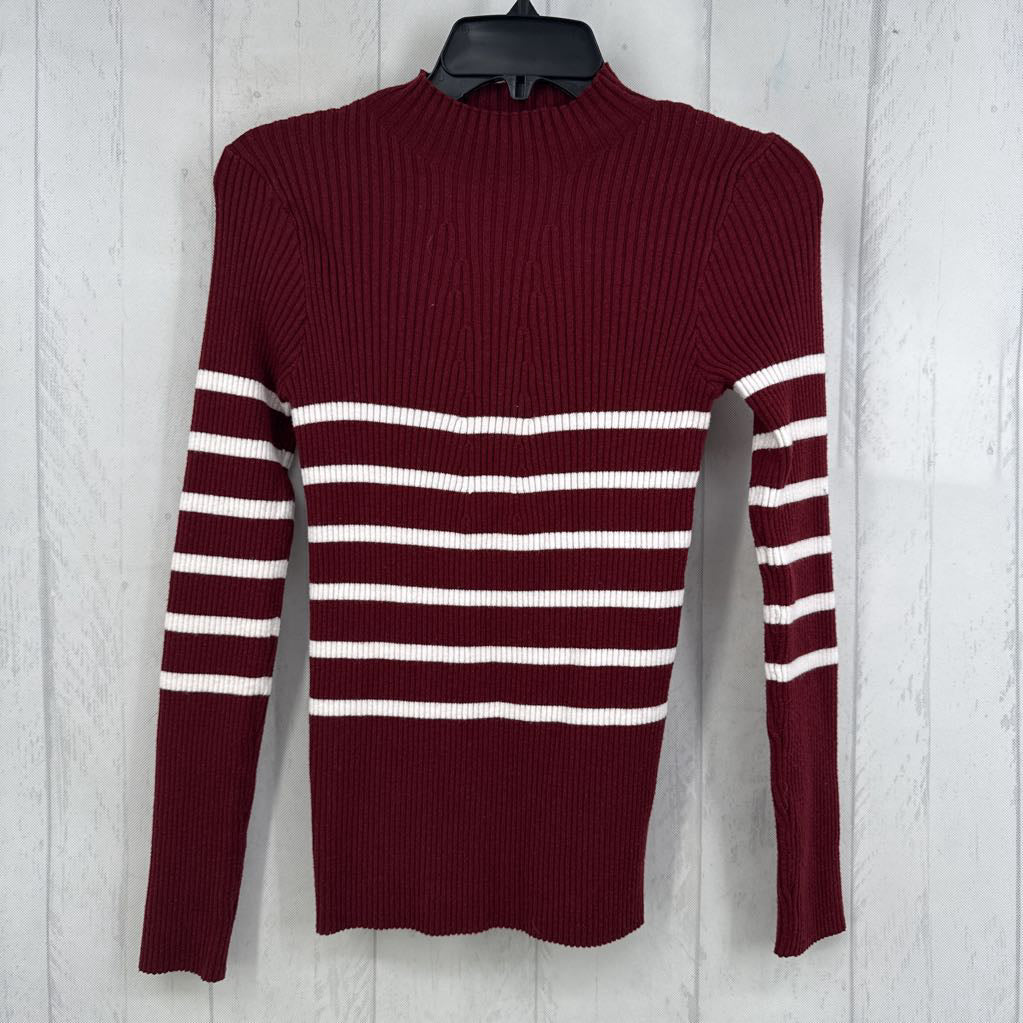 S ribbed striped mockneck l/s top