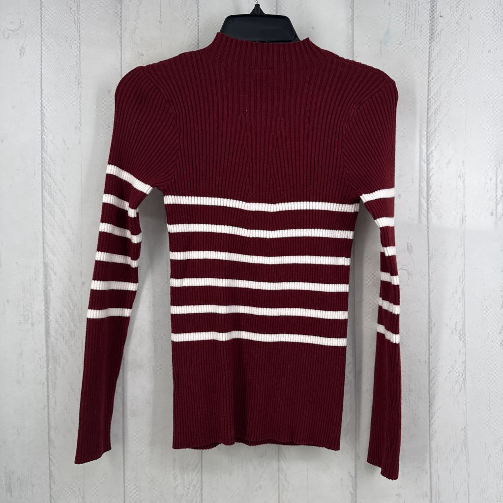 S ribbed striped mockneck l/s top