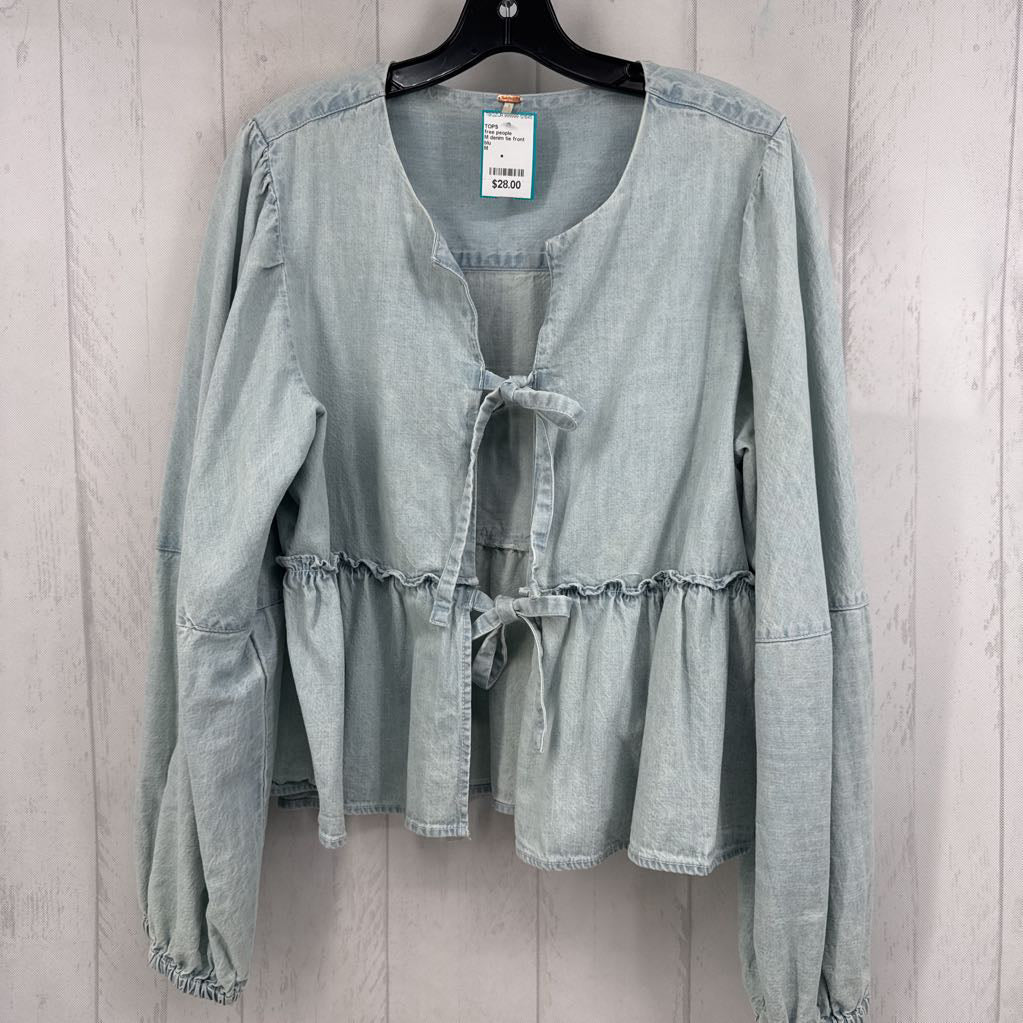 M denim tie front l/s top