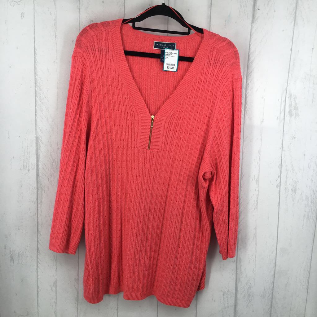 2X cable knit v-neck zipper sweater