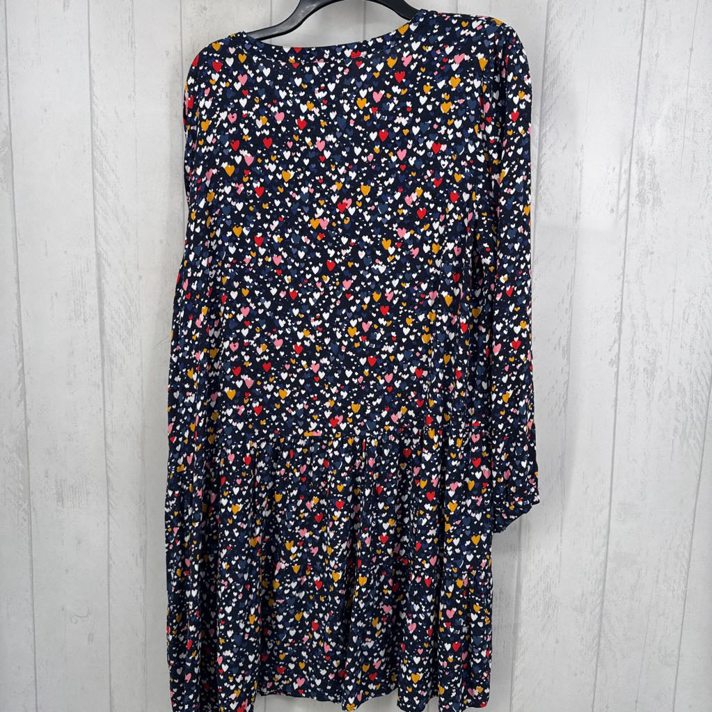 L heart print button front l/s dress