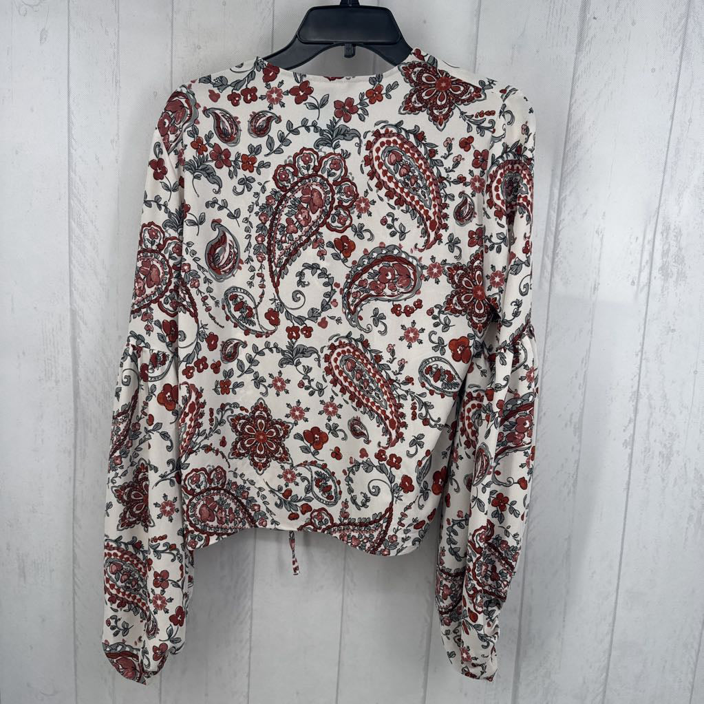 M paisley print tie front l/s top