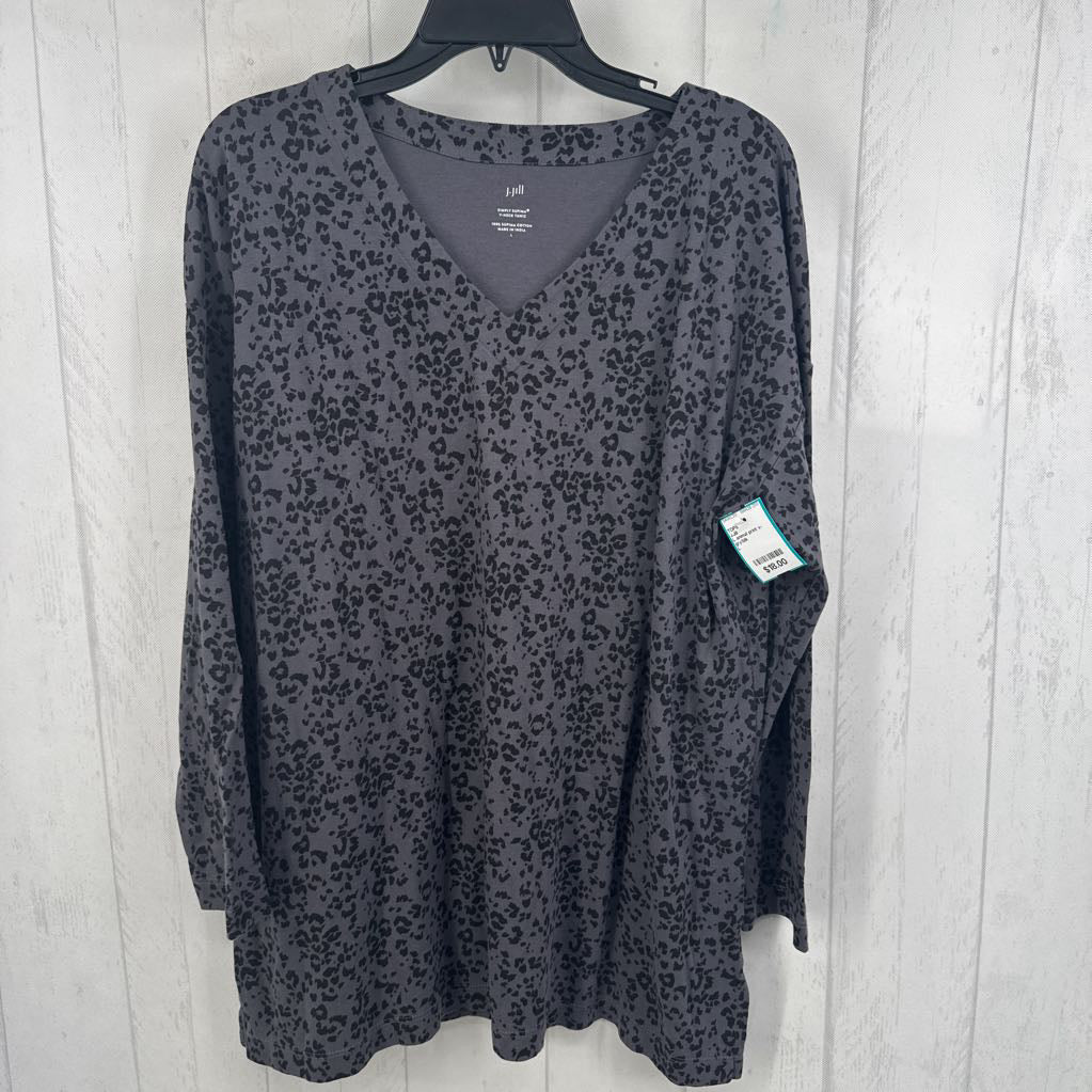 L animal print v-neck l/s top