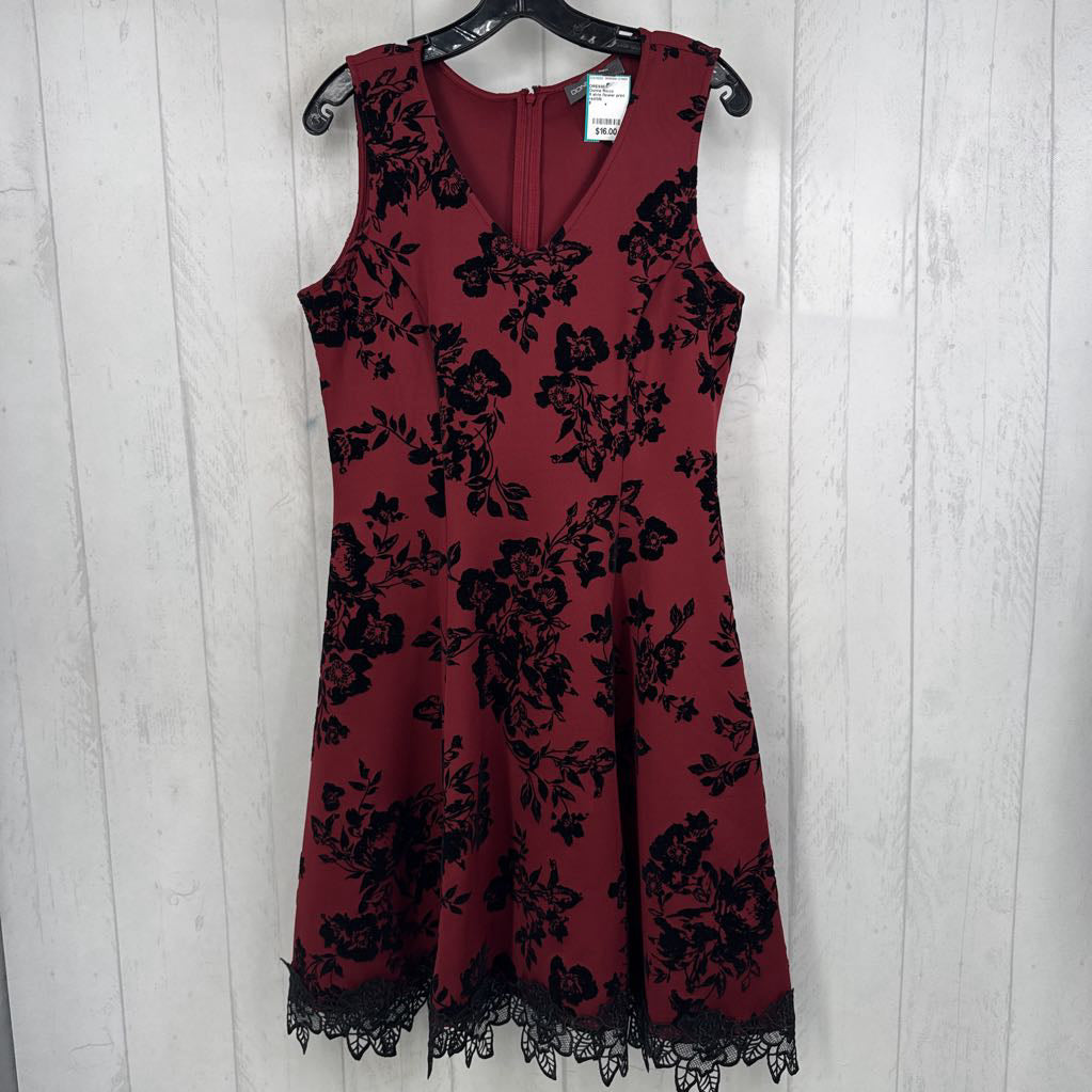 8 slvls flower print lace hem dress