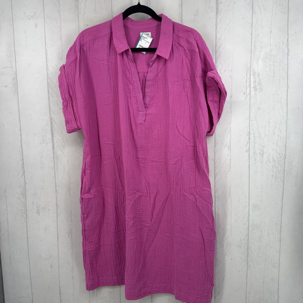 XXL cuff s/s gauze v-neck dress