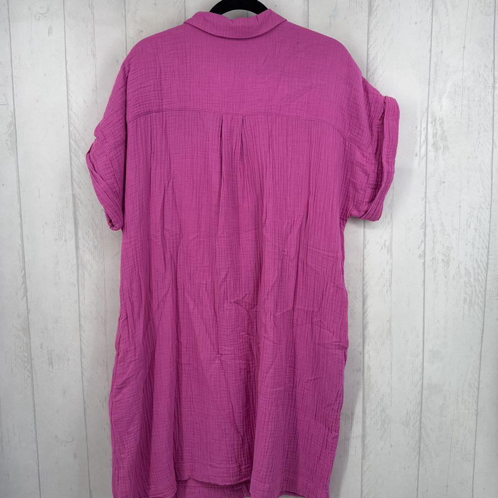 XXL cuff s/s gauze v-neck dress