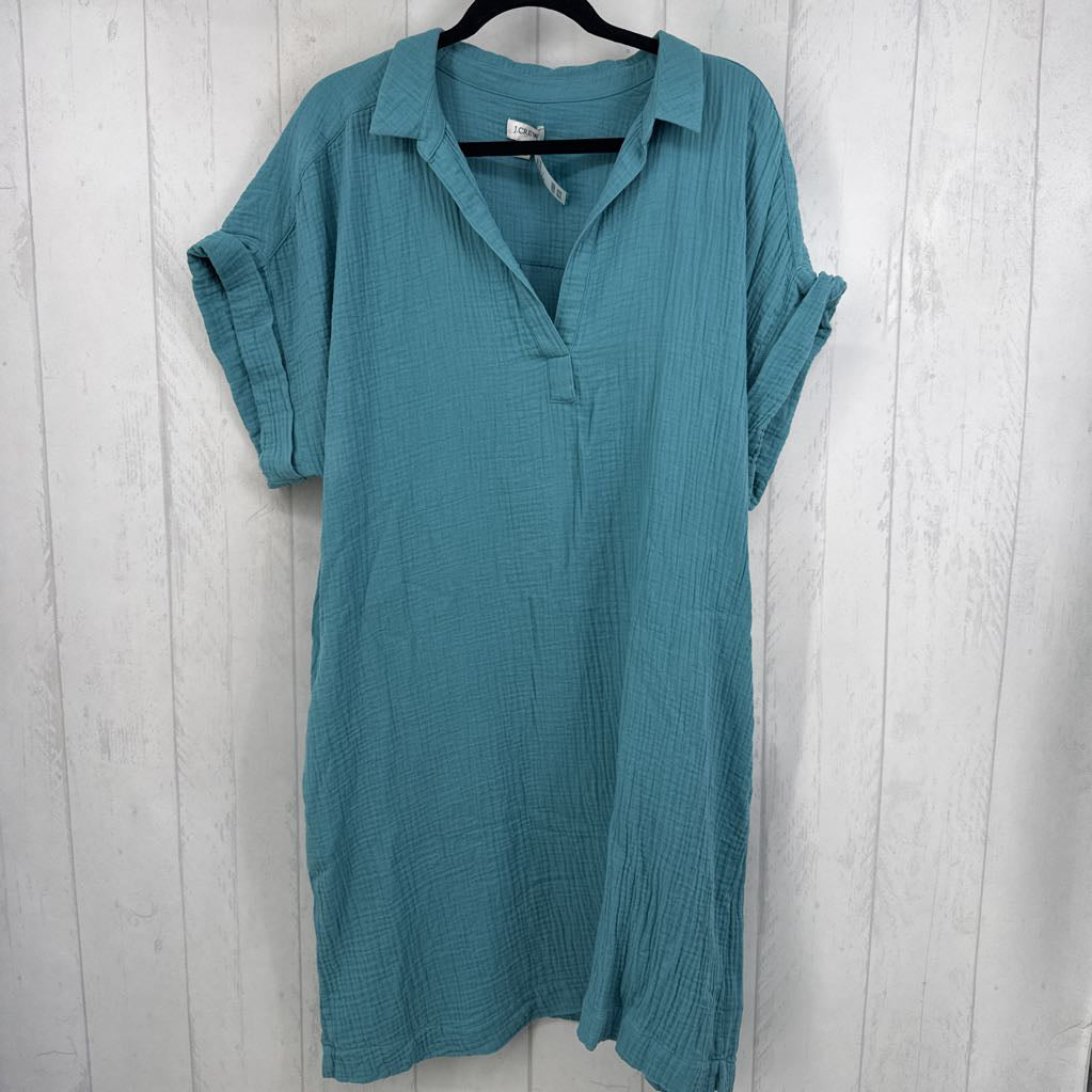 XXL cuff s/s gauze v-neck dress