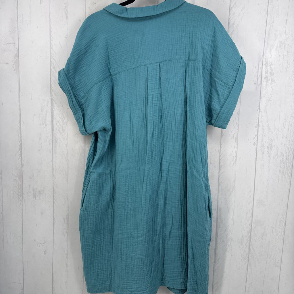XXL cuff s/s gauze v-neck dress