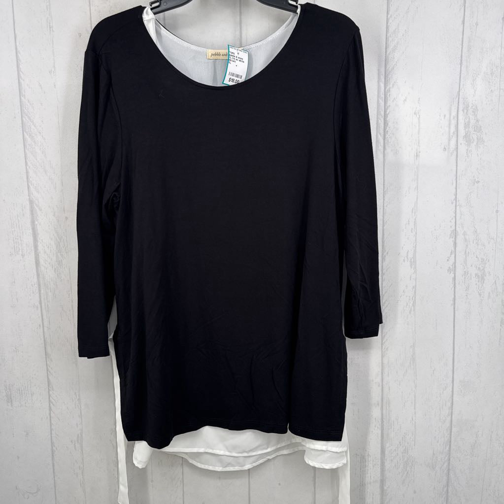 XL 3/4 slv slit/tie sides scoop neck top