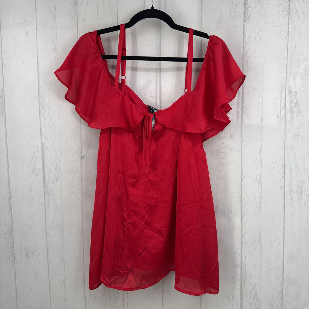 2 ruffle slv tiered ruffle center tie top