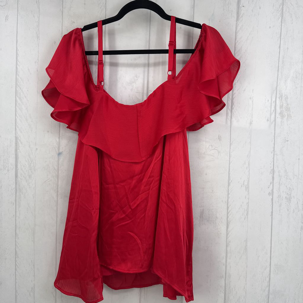 2 ruffle slv tiered ruffle center tie top