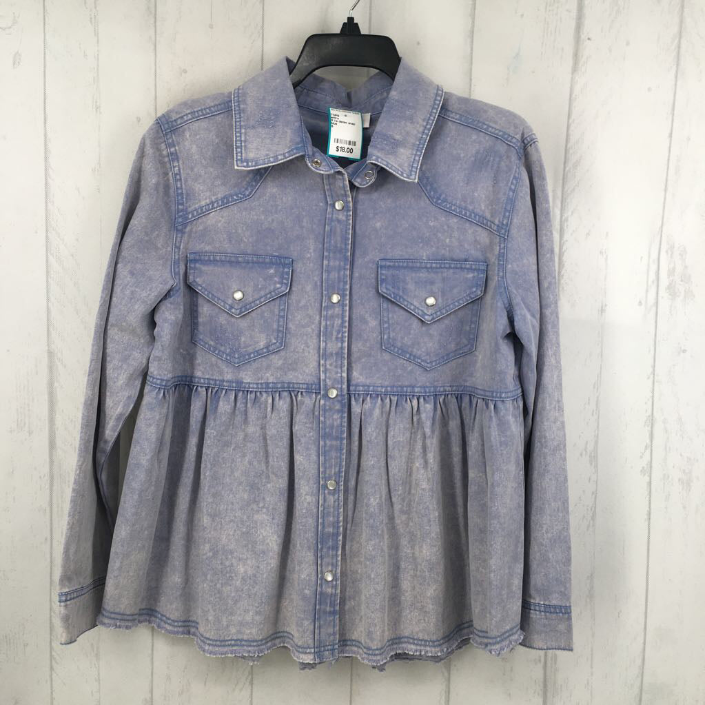 S l/s denim snap closure peplum top