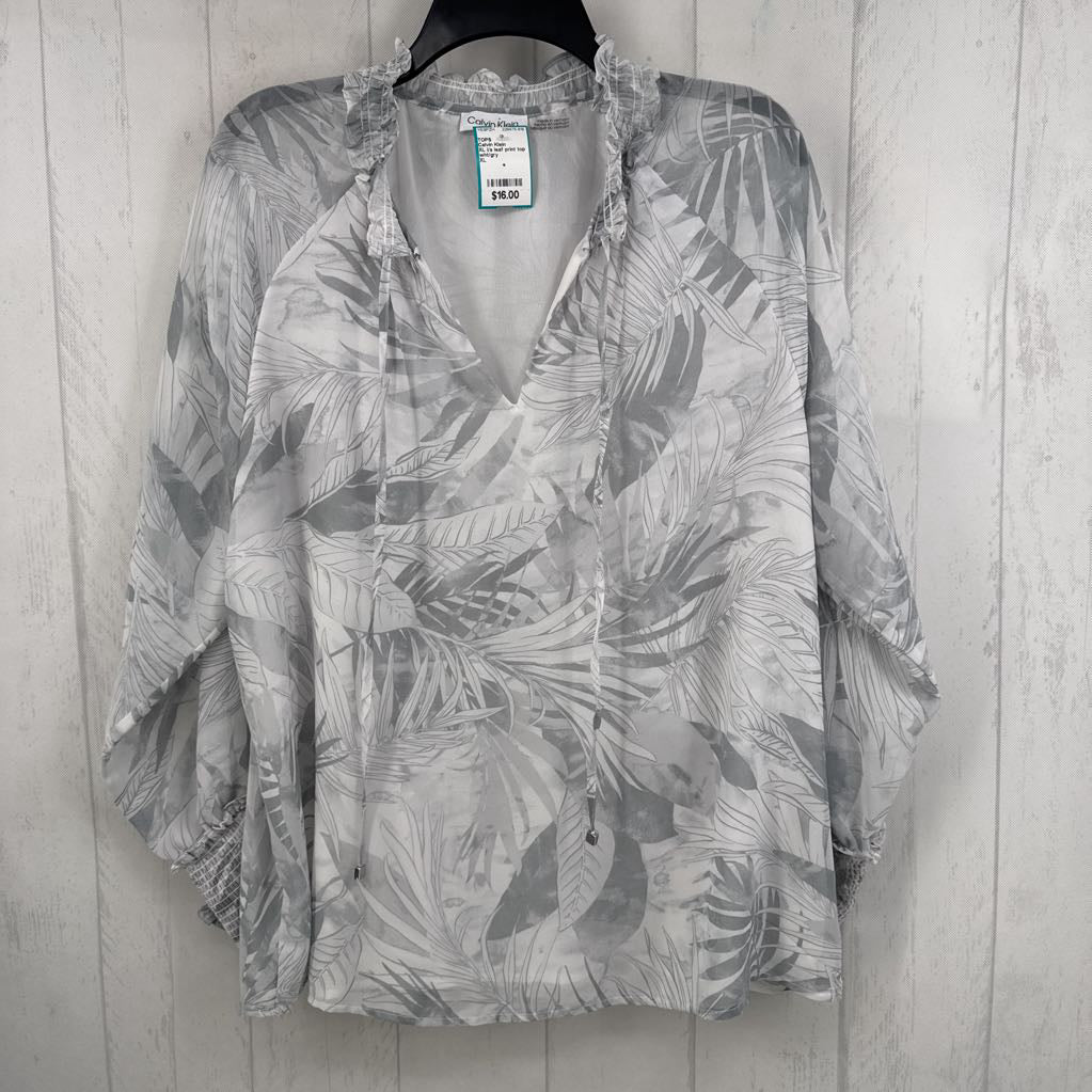 XL l/s leaf print top
