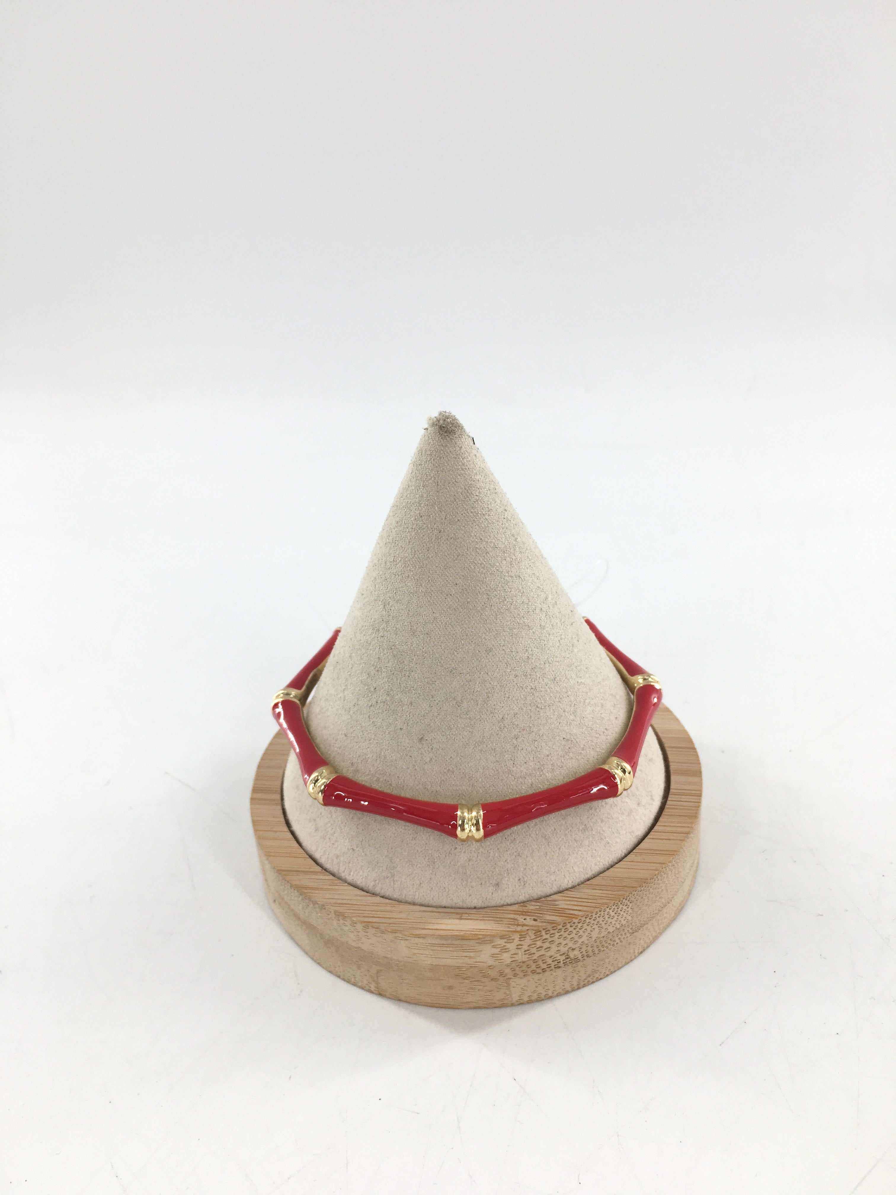enamel & gold tone bamboo style bangle-red