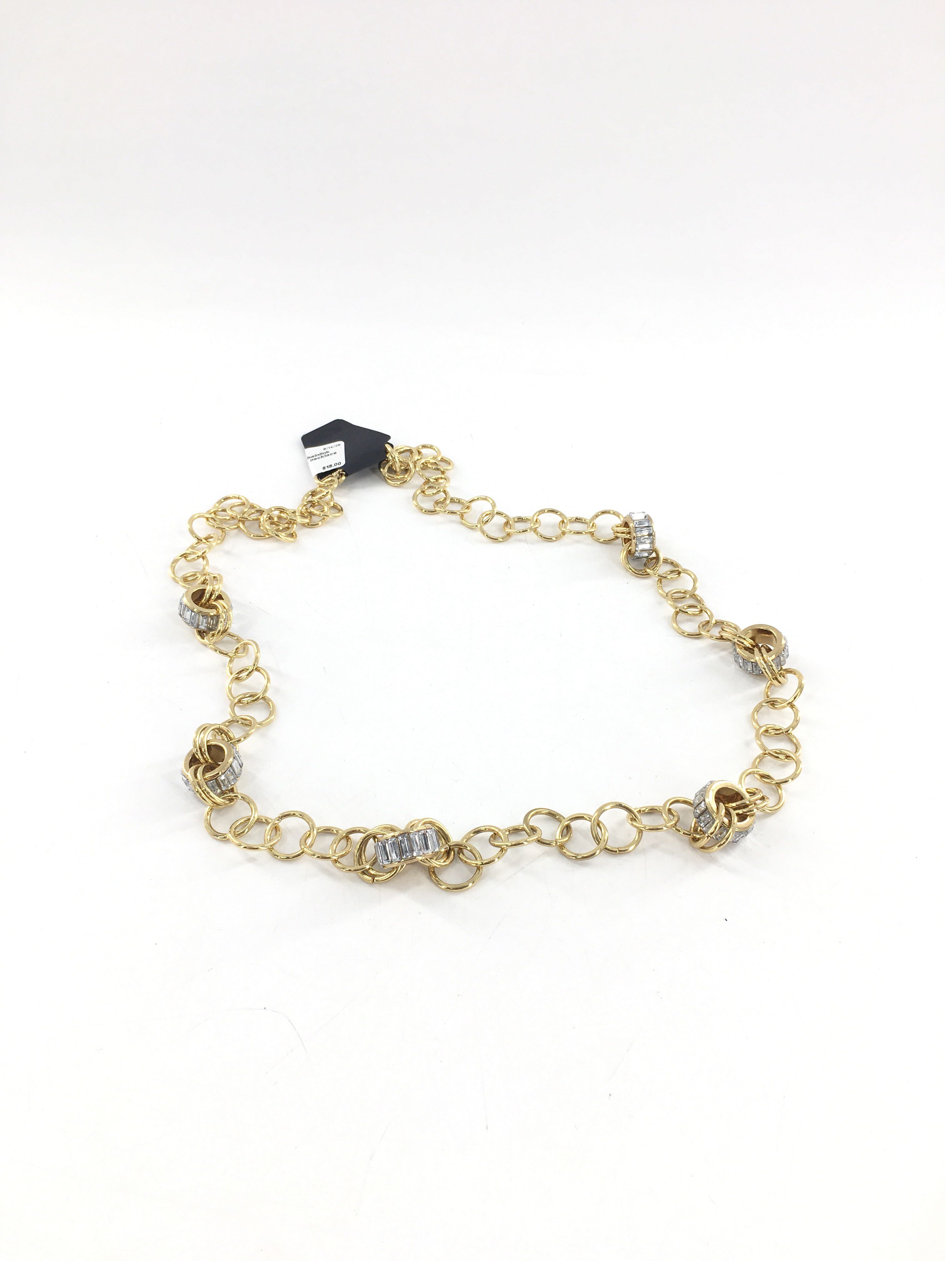 gold tone chainlink w/ crystals necklace