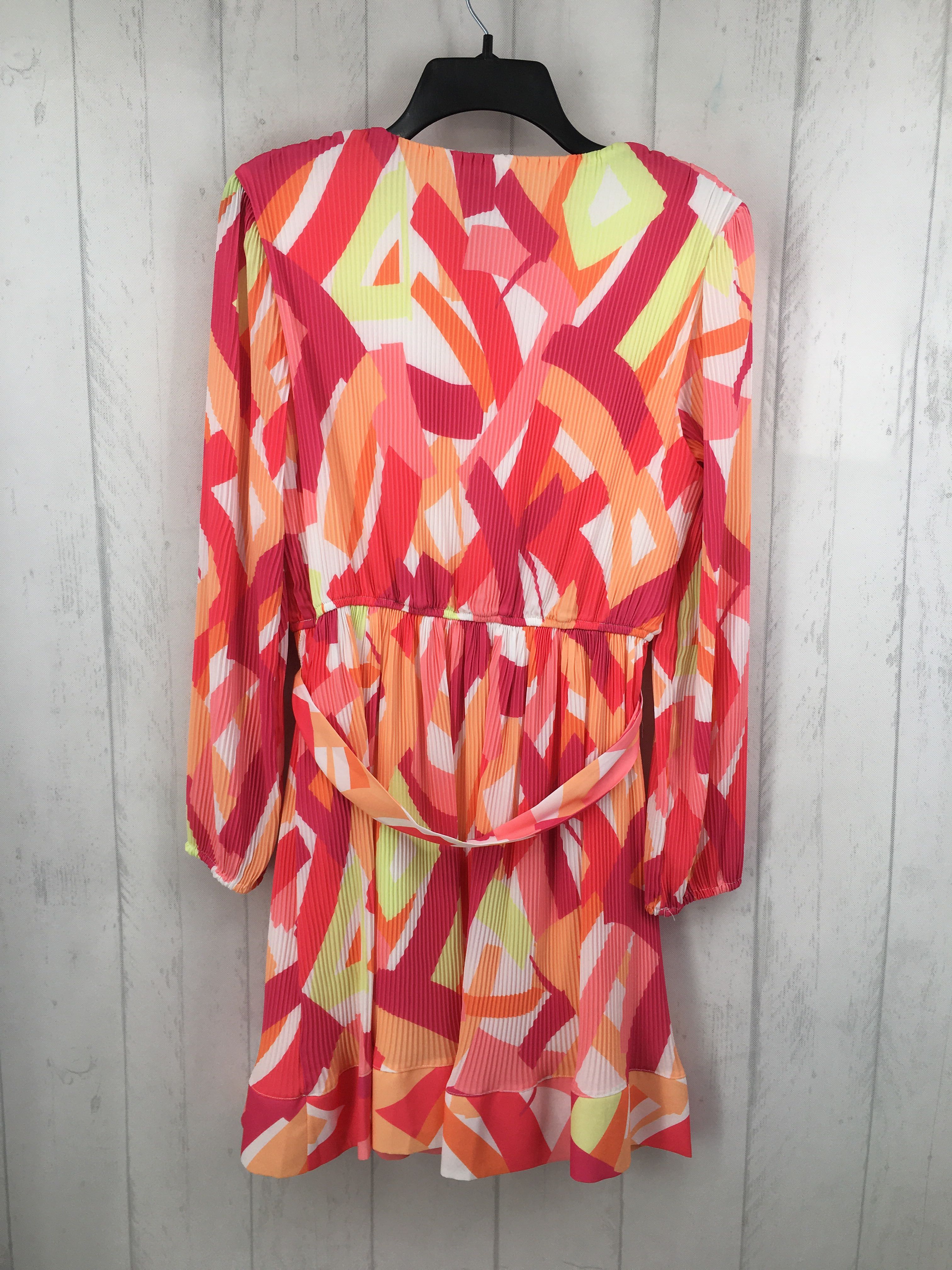 M colorful pleated belted l/s dress