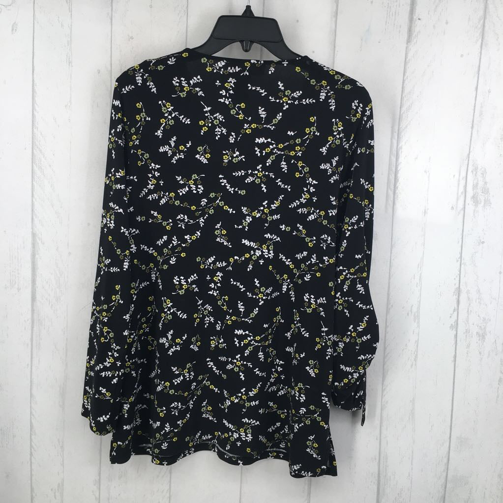 L zip front flo print l/s top