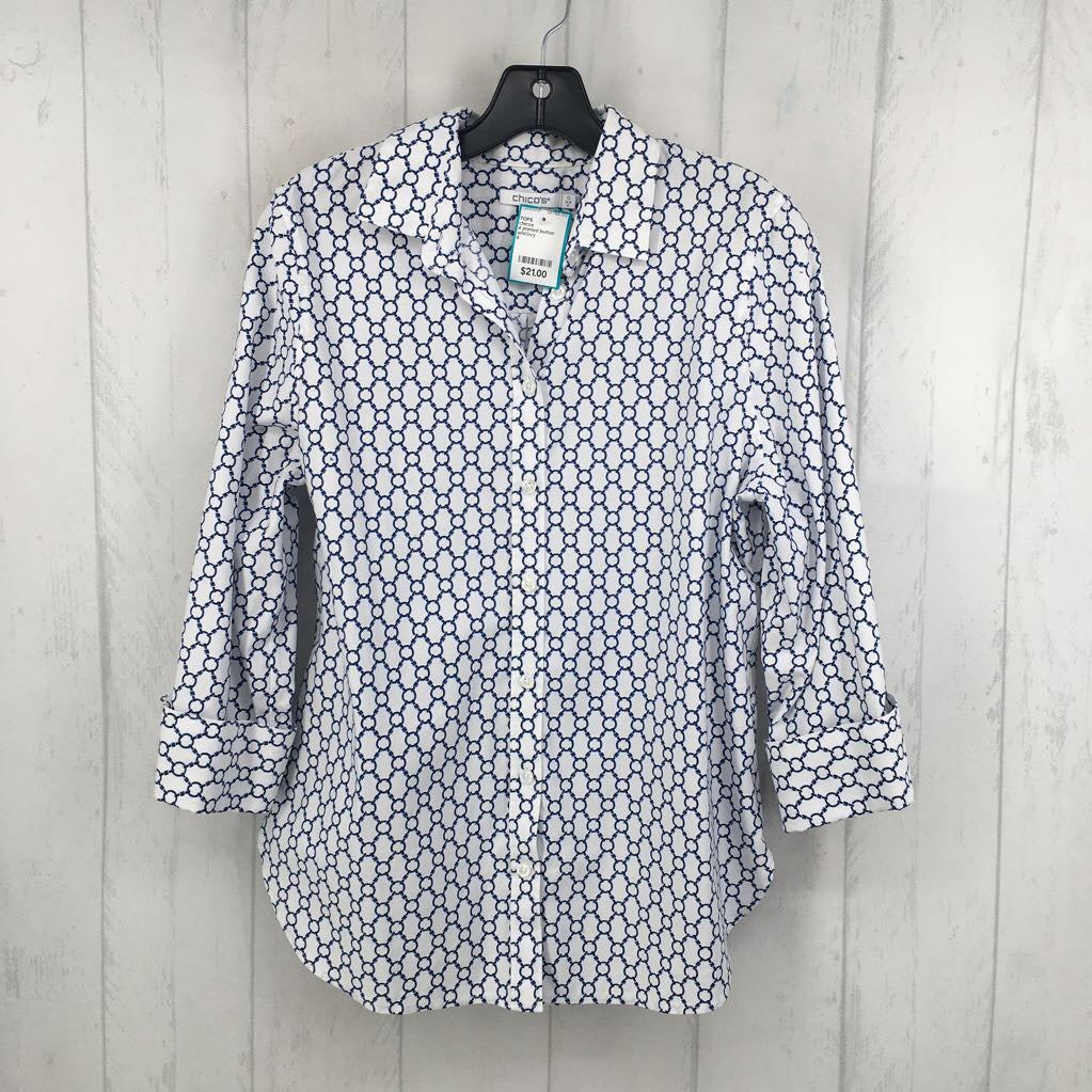 4 printed button down 3/4 slv top