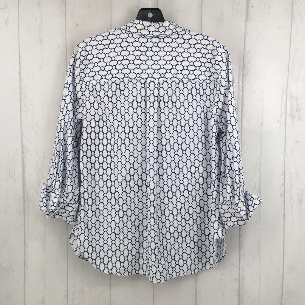 4 printed button down 3/4 slv top
