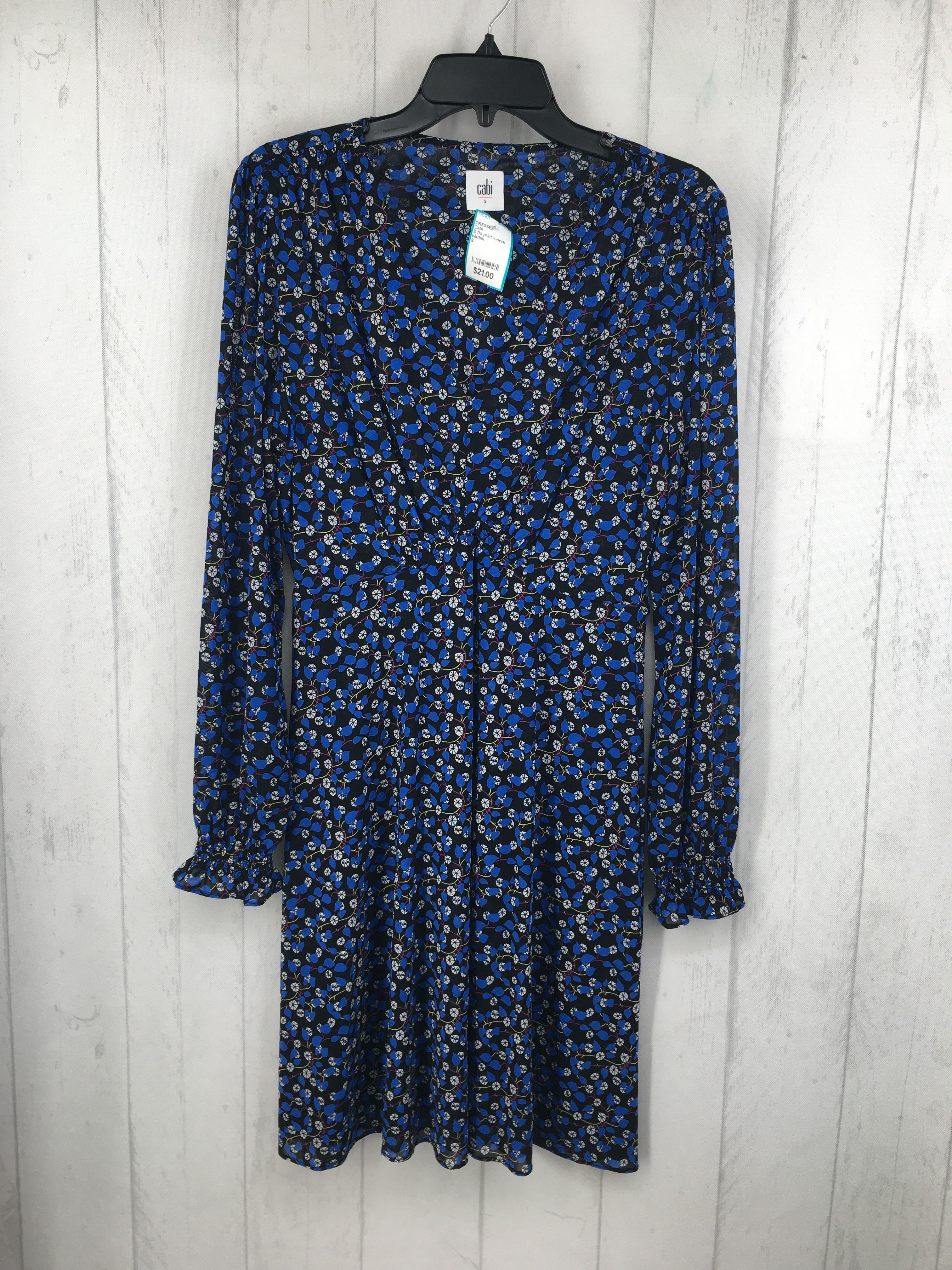 S flo print v-neck l/s dress