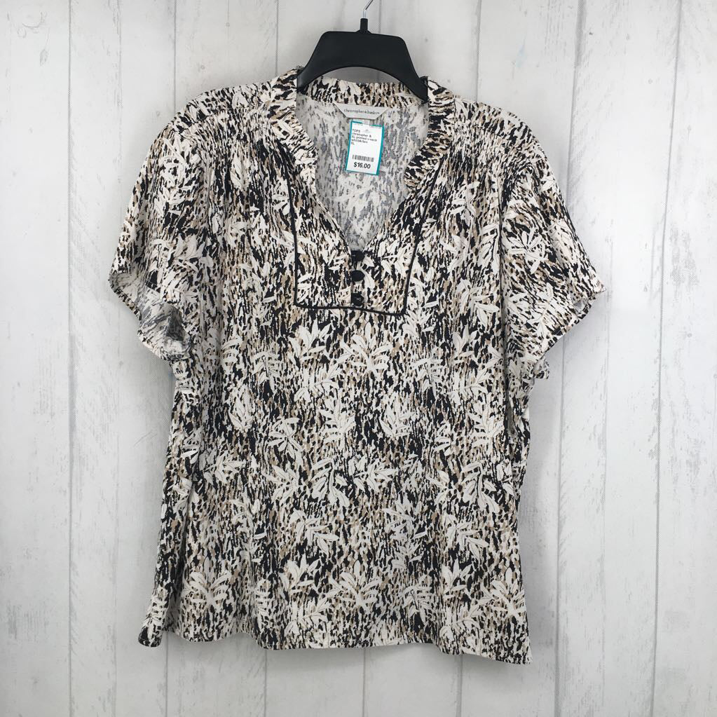 XL printed v-neck s/s top