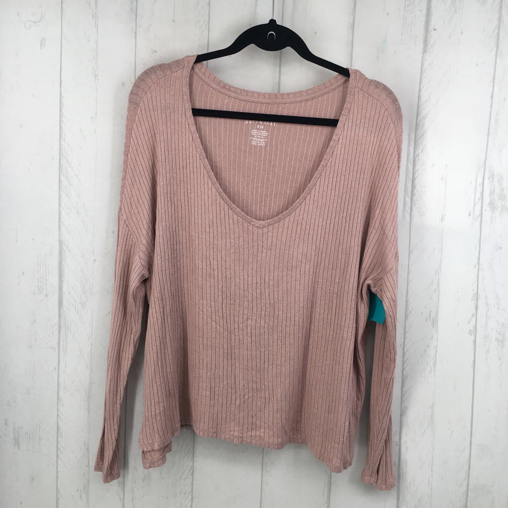 M rib knit v-neck l/s top