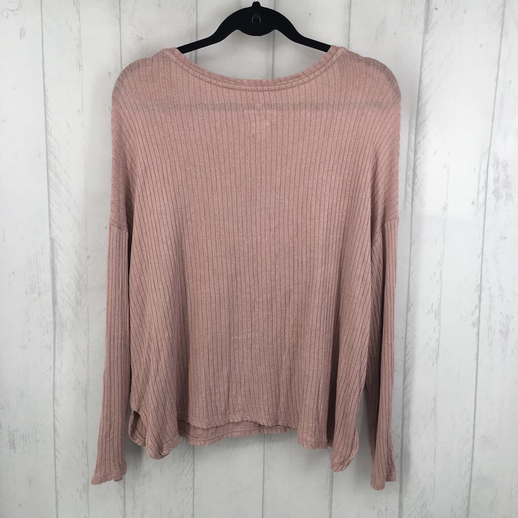 M rib knit v-neck l/s top