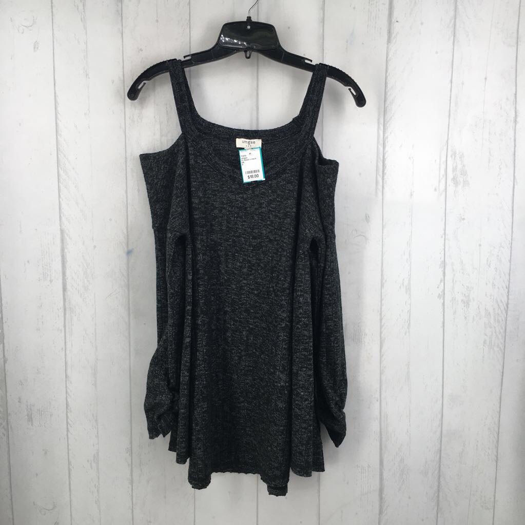 S ribbed v-neck cold shoulder l/s top