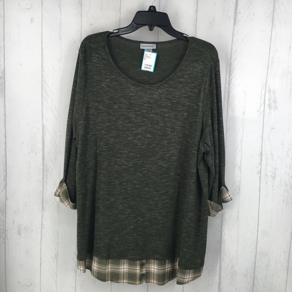 OX plaid trim marled 3/4 slv tunic