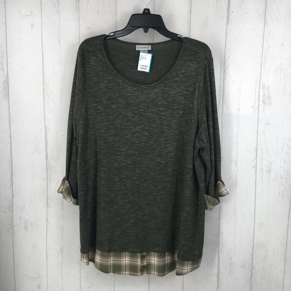 OX plaid trim marled 3/4 slv tunic