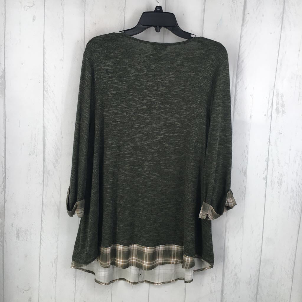 OX plaid trim marled 3/4 slv tunic