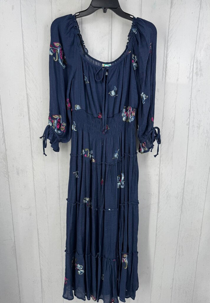 M embroidered tiered 3/4 slv dress