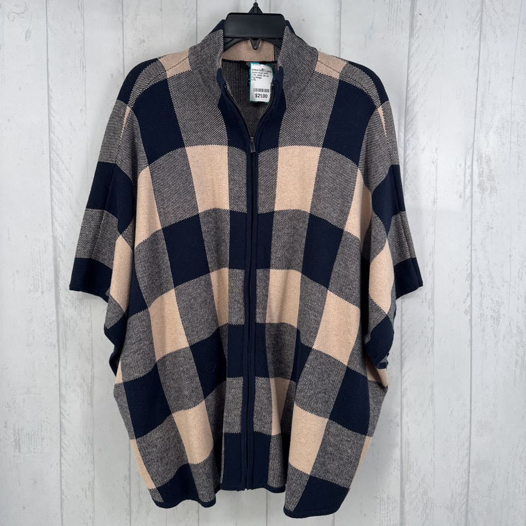 L/XL plaid zip-up sweater